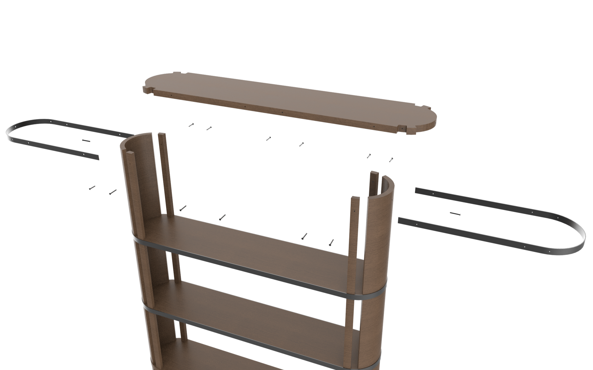 Exploded view of Tùn bookcase